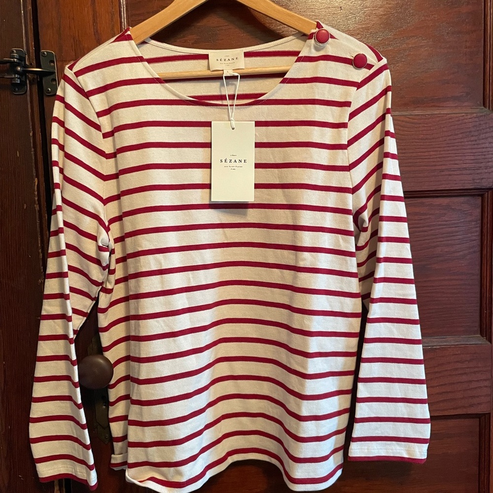 Sézane Colette Marinière in ecru/burgundy